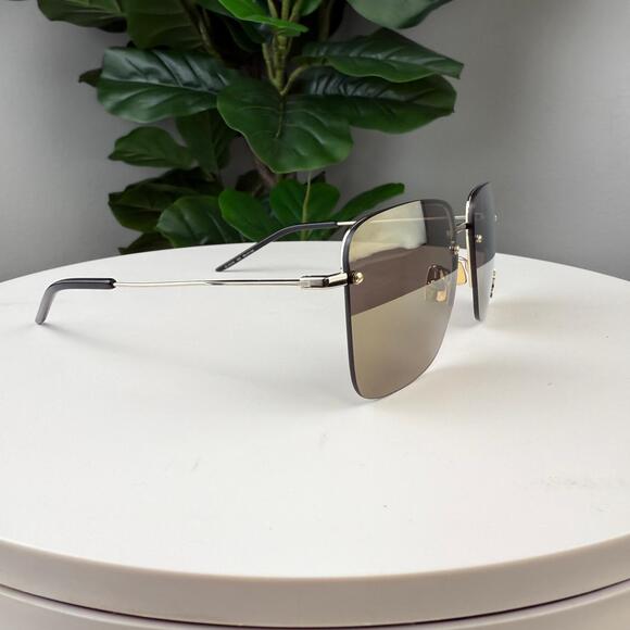 YSL Saint Laurent Women Sunglasses Gold Brown Mirror Square - Picture 1 of 3
